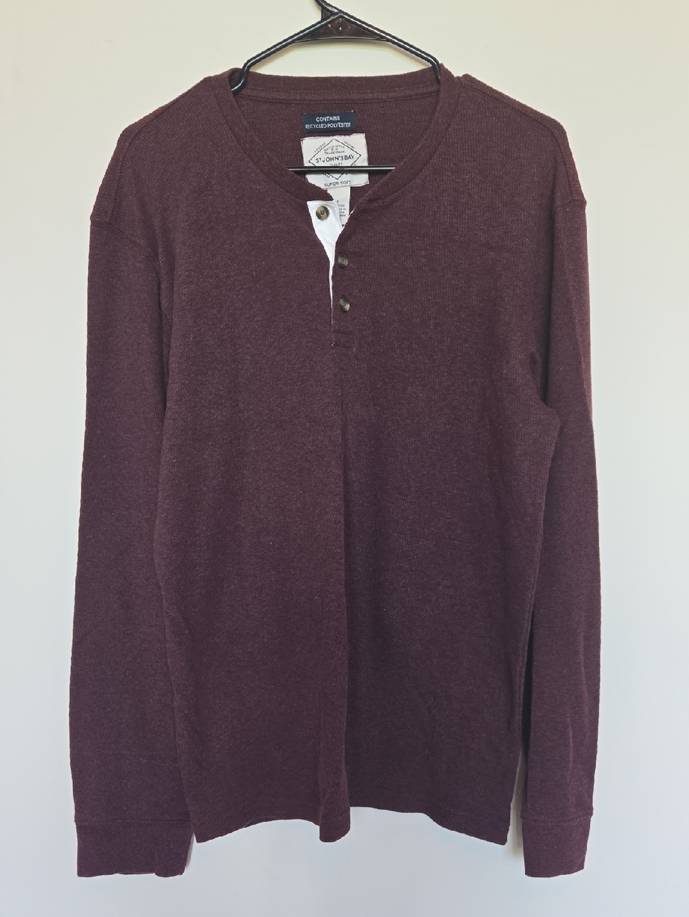 St. John's Bay Men's Long-Sleeve Henley Shirt - Maroon